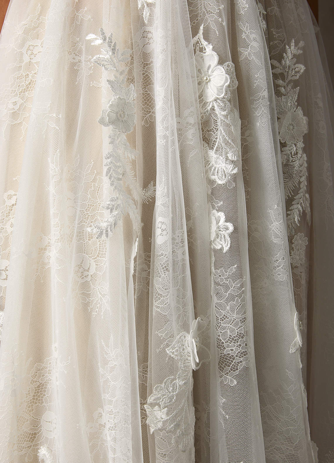 Diamond White Champagne A-Line Lace Tulle Dress
