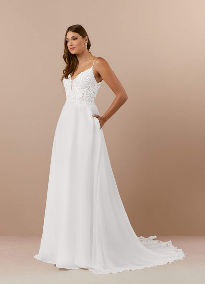 Diamond White A-Line V-Neck Sequins Chiffon Dress