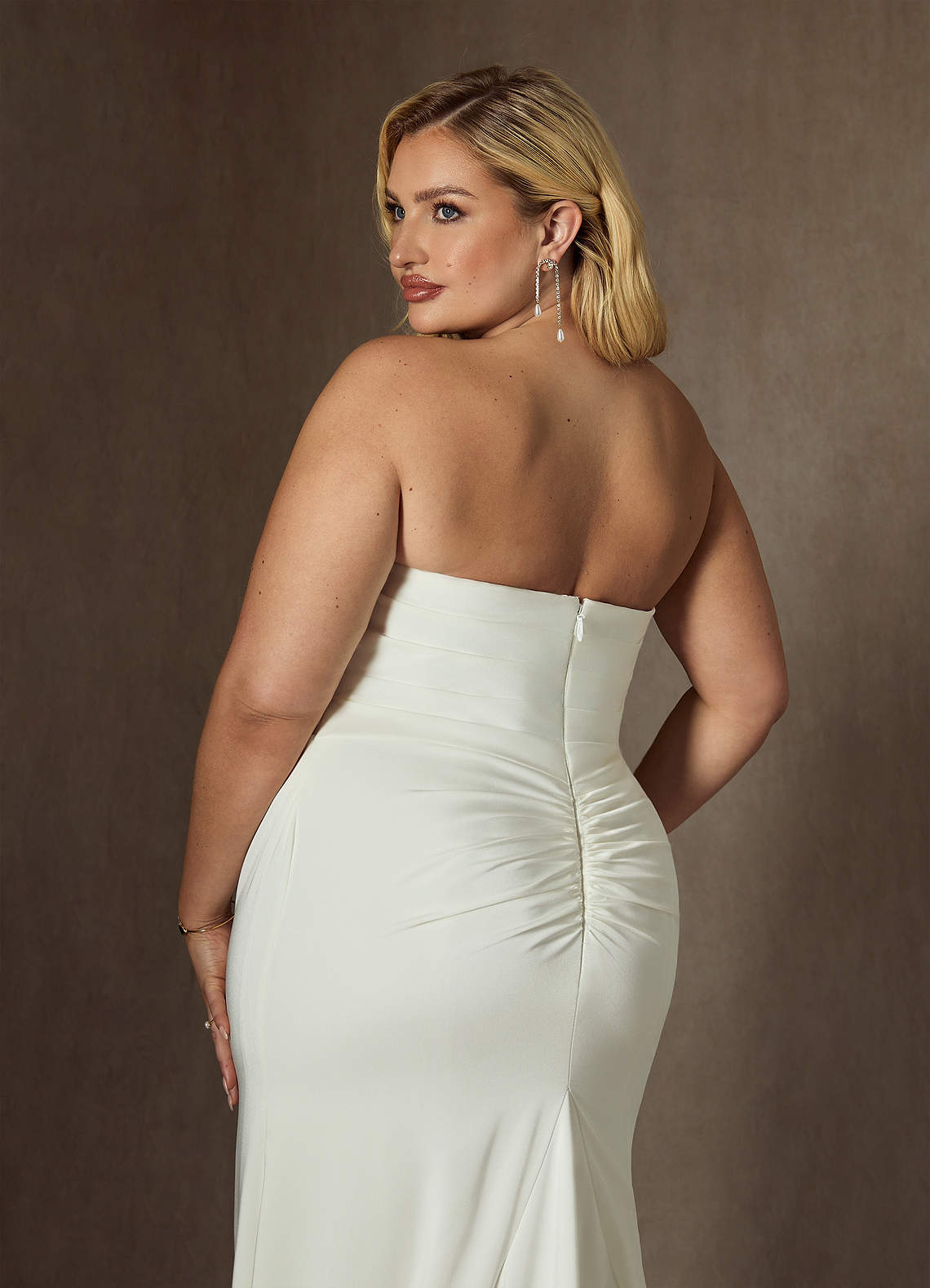 Diamond White Mermaid Strapless Crepe Back Satin Dress