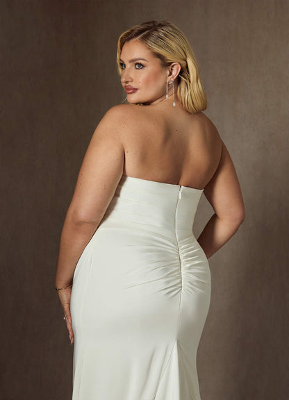 Diamond White Mermaid Strapless Crepe Back Satin Dress