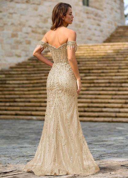 Zinanam Champagne A-Line 3D Flowers Prom Dress