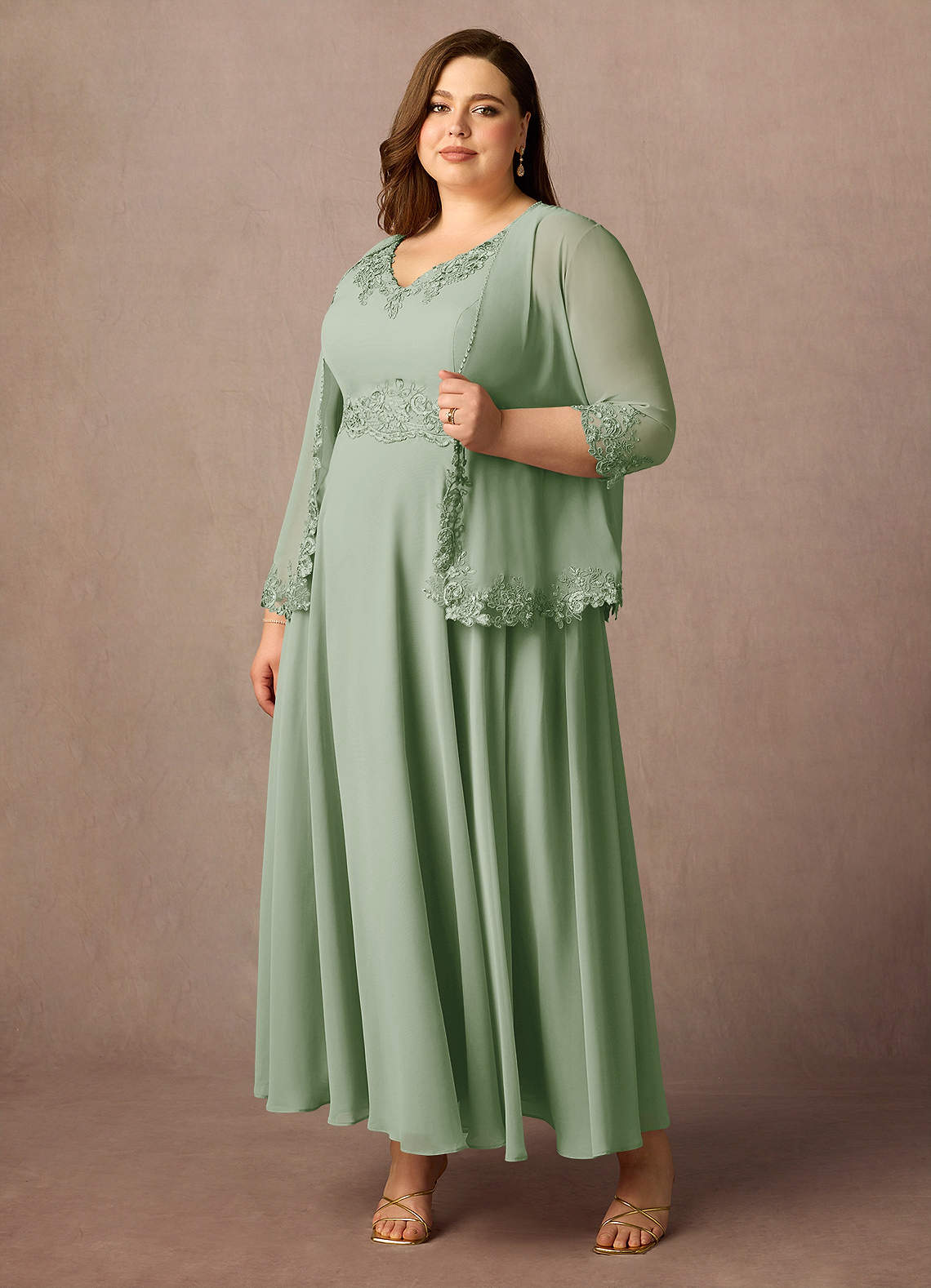 Dusty Sage A-Line Sequins Chiffon Dress
