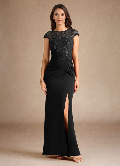 Black Mermaid Sequins Stretch Crepe Dress