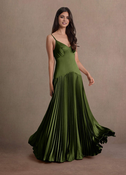 Jill Olive Dropped Waist Gown  Dress