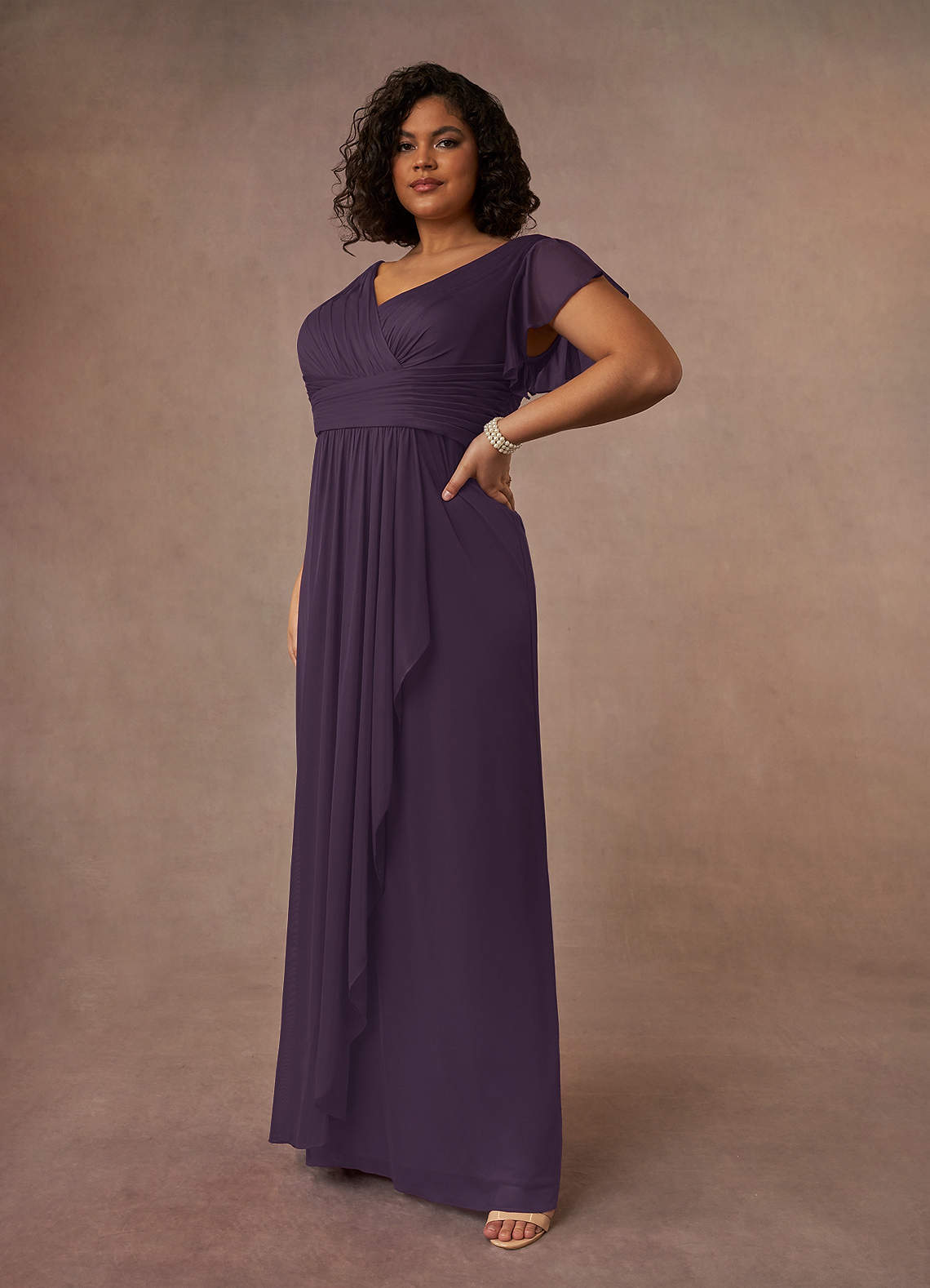 Plum A-Line Pleated Mesh Dress