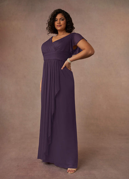 Plum A-Line Pleated Mesh Dress