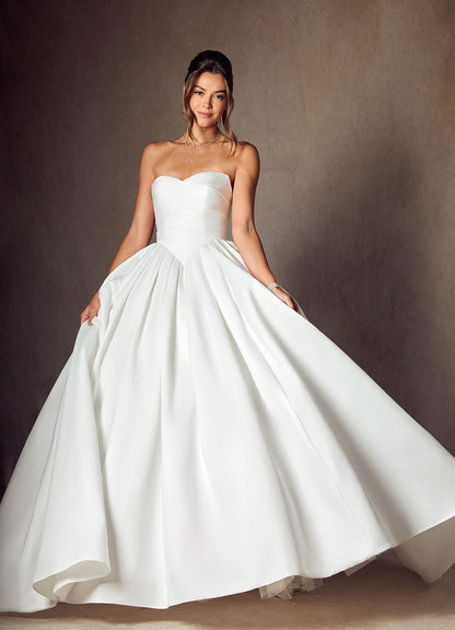 Diamond White Ball-Gown Strapless Matte Satin Dress