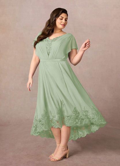 Dusty Sage A-Line Lace Chiffon Dress