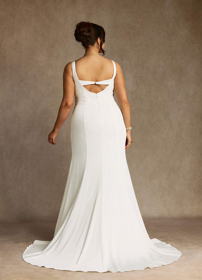 Diamond White Mermaid Pleated Crepe Back Satin Dress