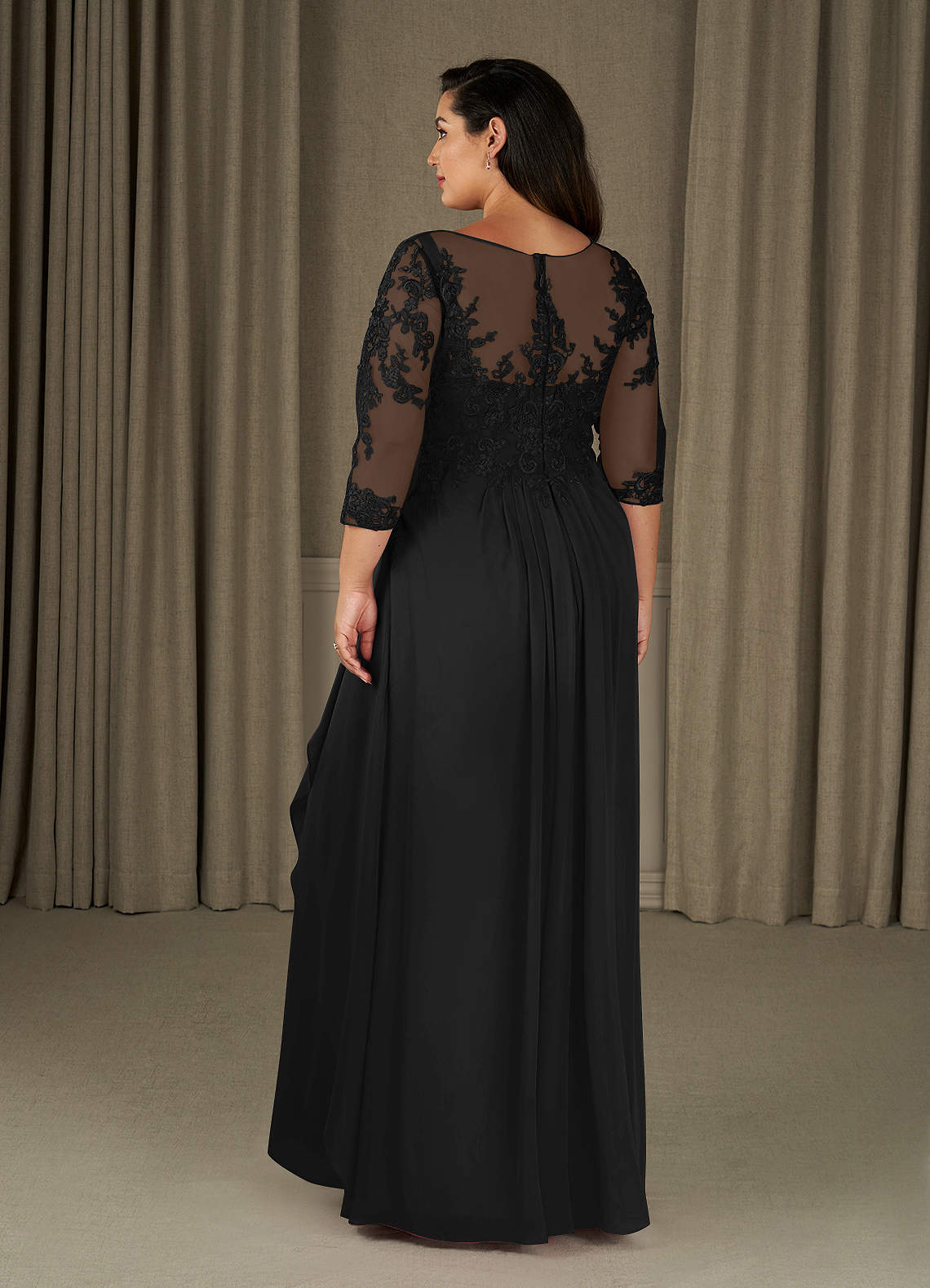 Black A-Line Scoop Chiffon Dress