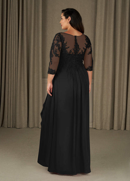 Black A-Line Scoop Chiffon Dress