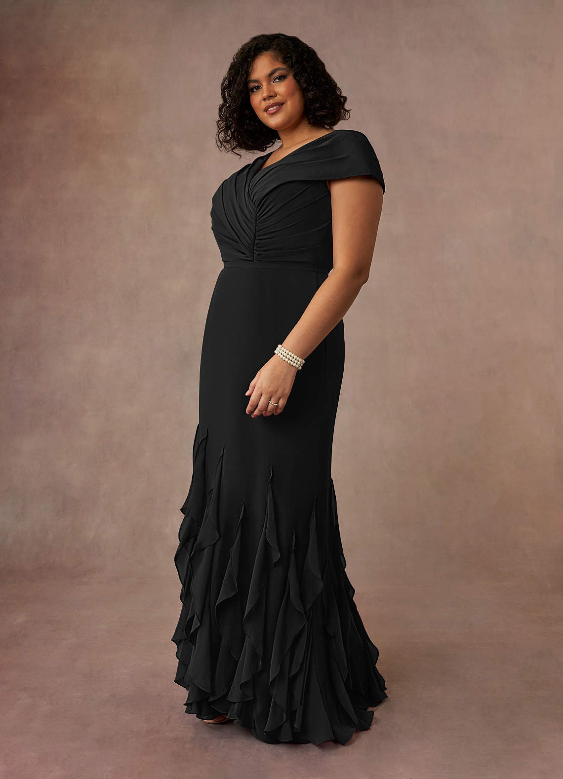 Black Mermaid Ruched Chiffon Dress