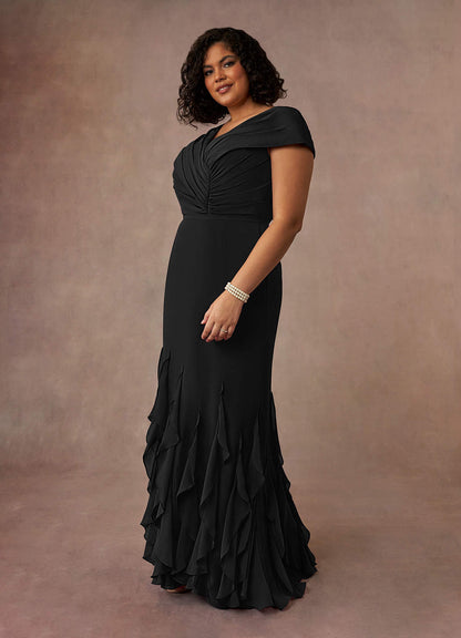 Black Mermaid Ruched Chiffon Dress
