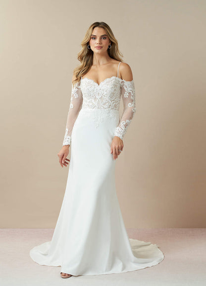 Diamond White Champagne Mermaid Off the Shoulder Stretch Crepe Dress