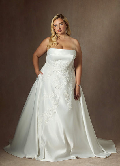 Diamond White Ball-Gown Strapless Satin Dress
