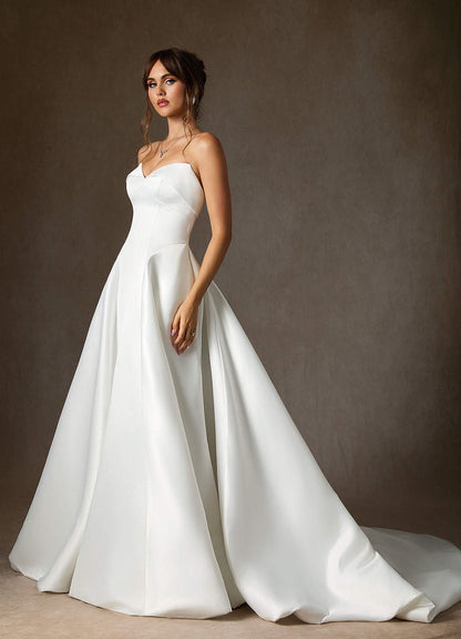 Diamond White A-Line Strapless Satin Dress