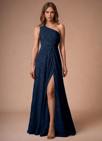 Hermosa Navy One Shoulder Maxi Dress  Dress