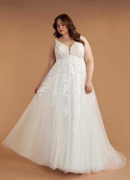 Diamond White A-Line V-Neck Sequins Tulle Dress