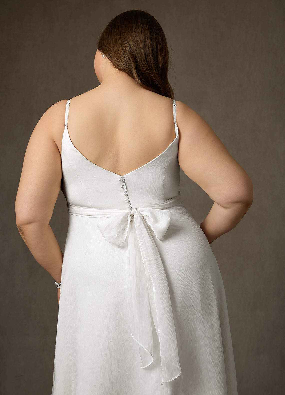 Diamond White A-Line V-Neck Pleated Crinkle Chiffon Dress