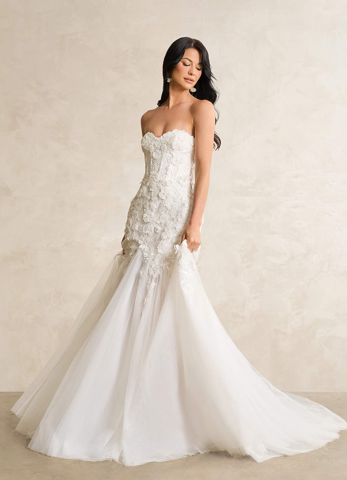 Diamond White Nude Mermaid Lace Tulle Dress