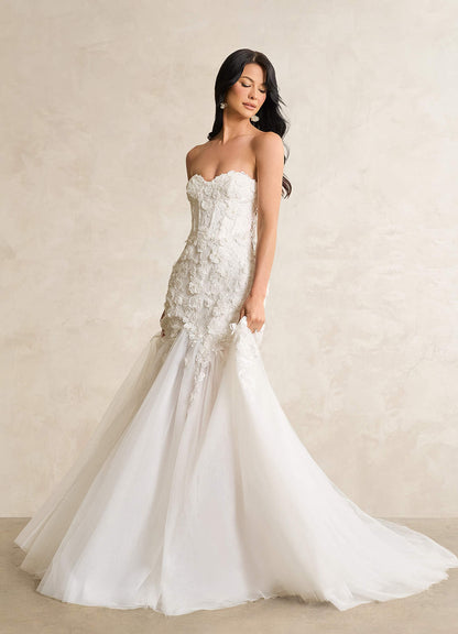 Diamond White Nude Mermaid Lace Tulle Dress
