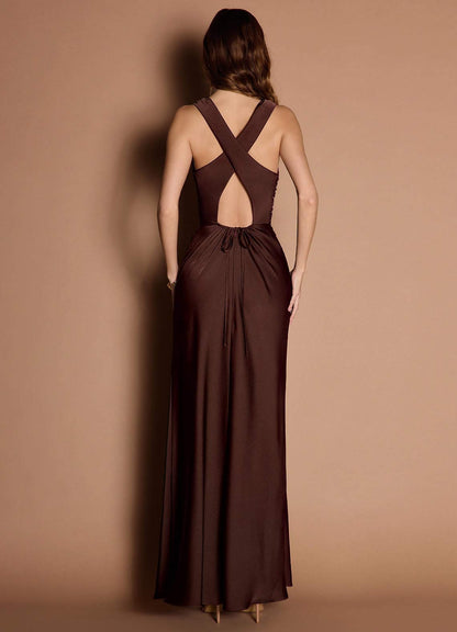 Evadne Mocha Coco Open Back Dress
