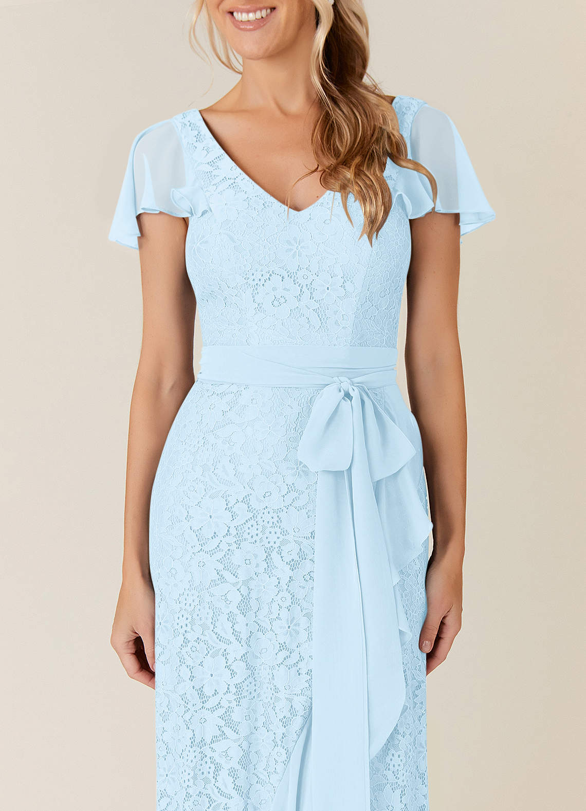 Sky Blue A-Line V-Neck Chiffon Dress