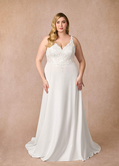 Diamond White A-Line V-Neck Sequins Stretch Crepe Dress