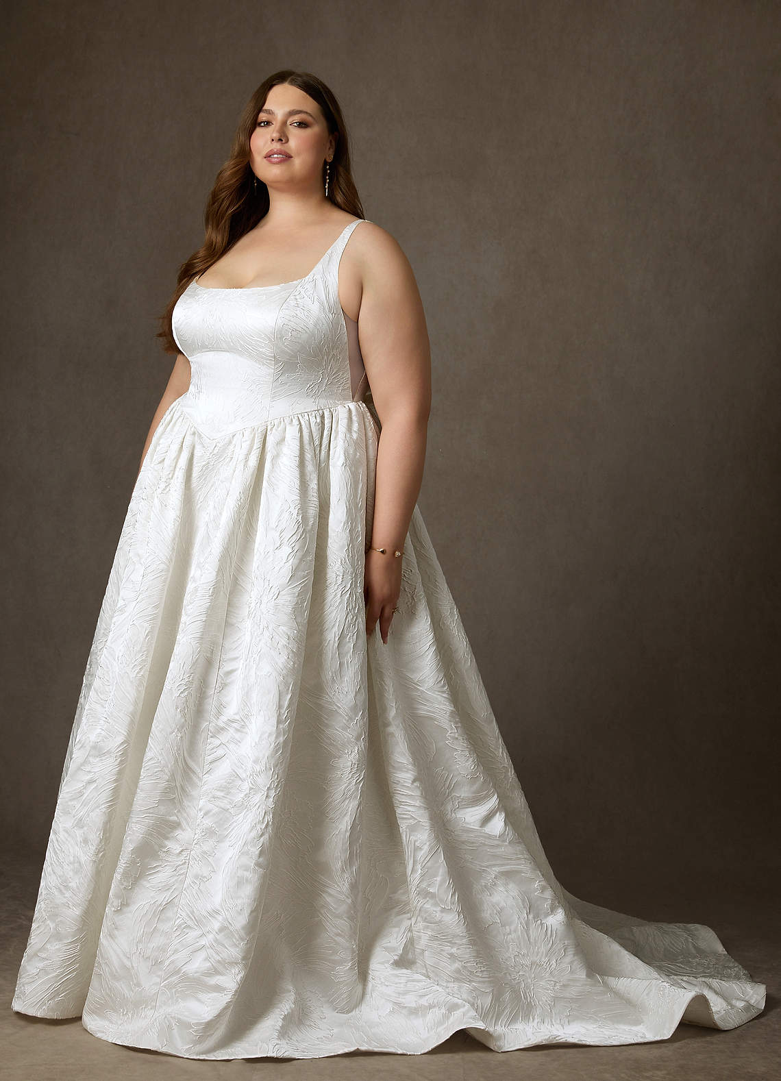 Diamond White Ball-Gown with Pockets Floral Jacquard Dress
