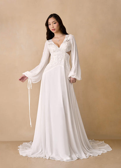 Diamond White A-Line Lace Chiffon Dress