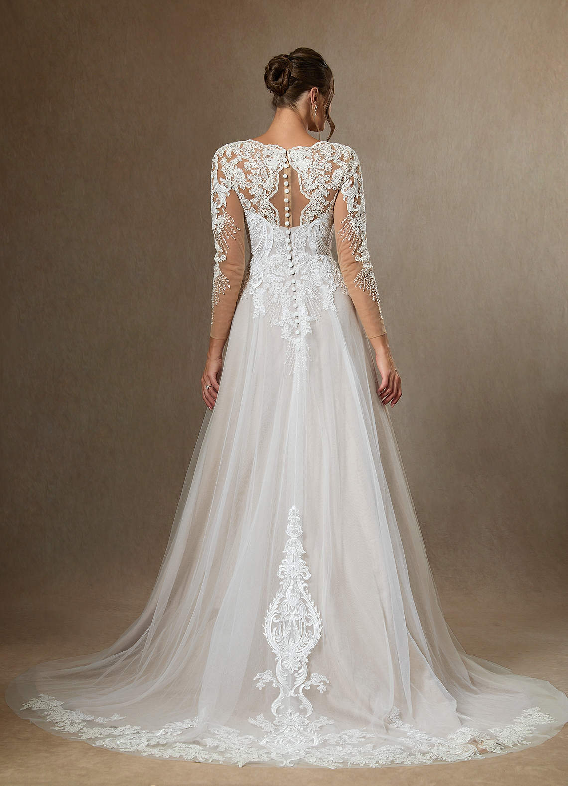 Diamond White A-Line V-Neck Sequins Tulle Dress