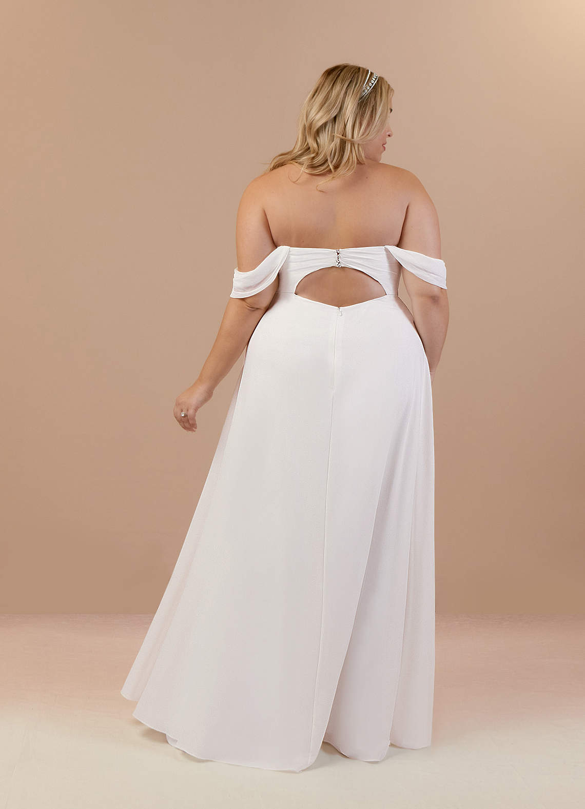 Diamond White A-Line Off the Shoulder Stretch Chiffon Dress