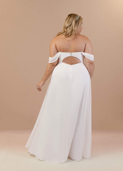 Diamond White A-Line Off the Shoulder Stretch Chiffon Dress
