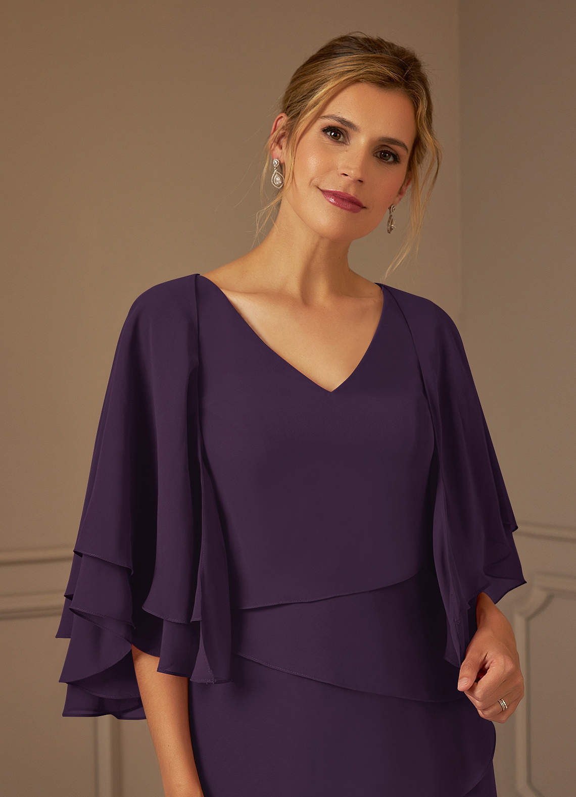 Plum A-Line V-Neck Chiffon Dress
