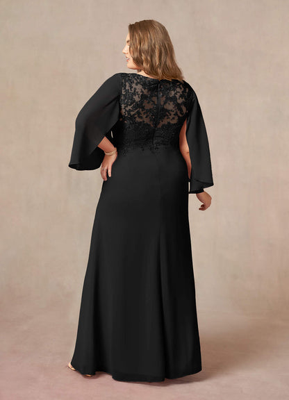 Black Mermaid V-Neck Lace Chiffon Dress