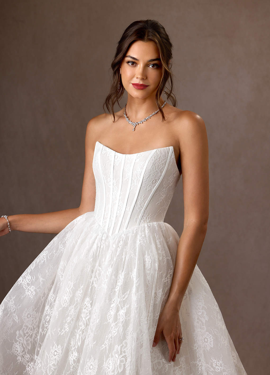 Diamond White Ball-Gown Strapless Lace Dress