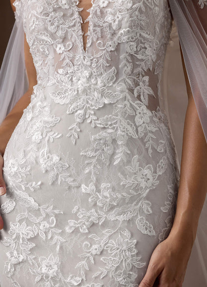 Diamond White Mermaid V-Neck Sequins Tulle Dress