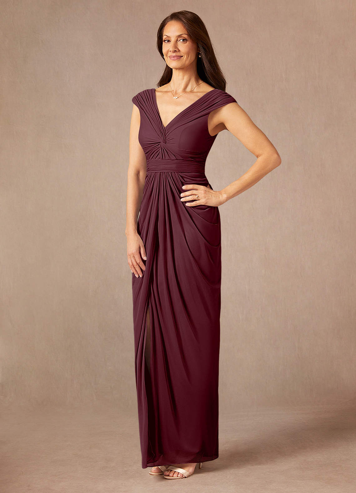 Cabernet Sheath Pleated Mesh Dress