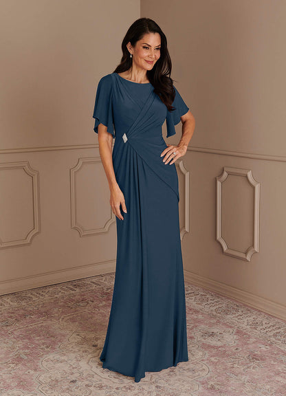 Neptune Mermaid Boatneck Pleated Luxe Knit Dress