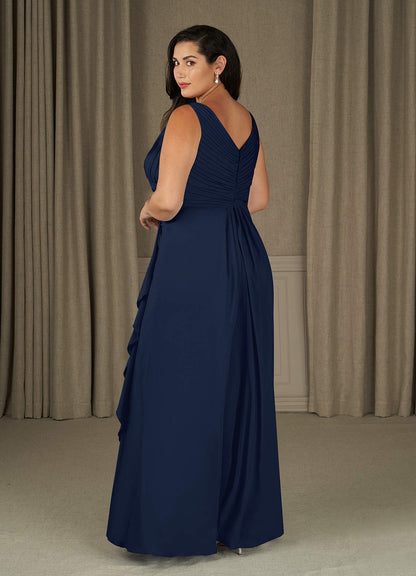 Dark Navy A-Line Pleated Stretch Chiffon Dress