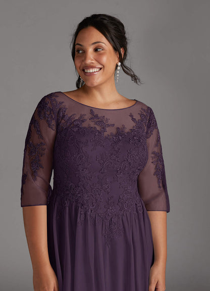 Plum A-Line Scoop lace Mesh Dress