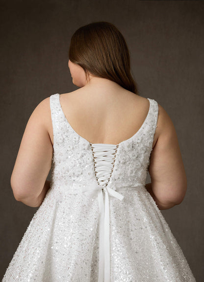 Diamond White A-Line with Pockets Beading Dress