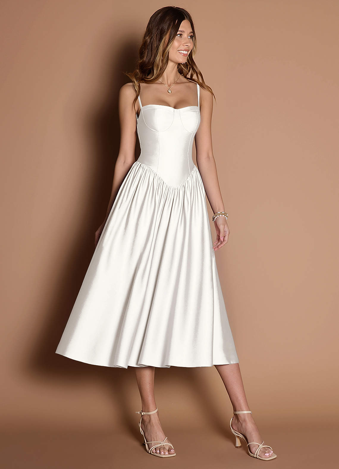 Ottilie White Pleated Midi Dress  Dress