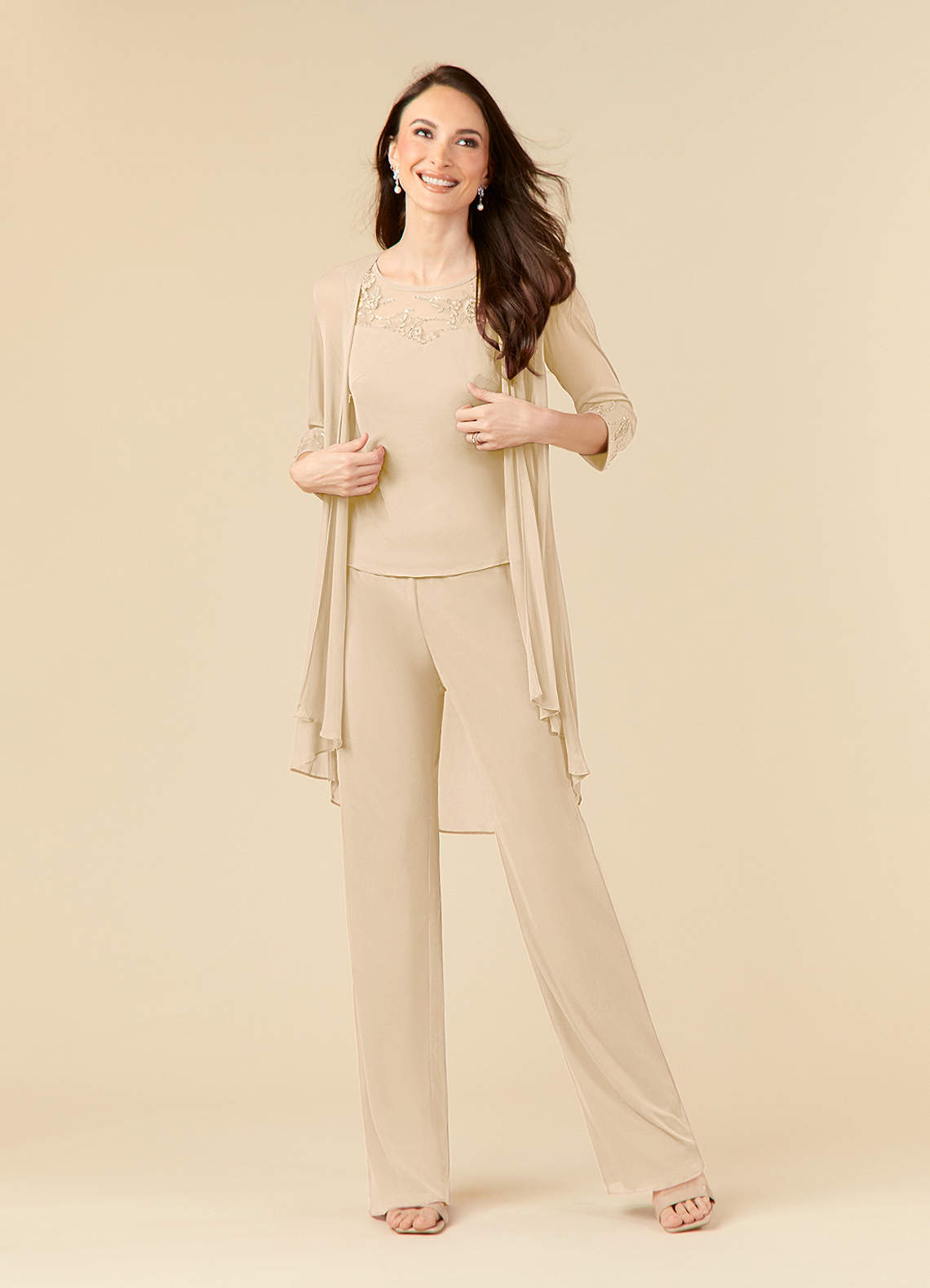 Champagne Jumpsuit/Pantsuit Scoop Mesh Dress