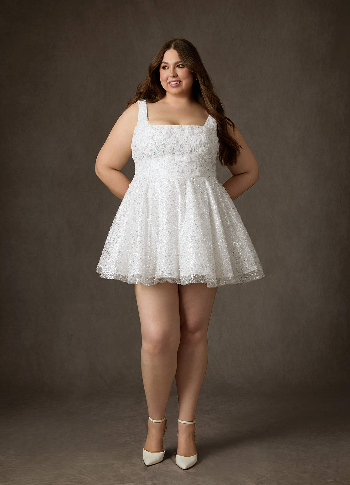 Diamond White A-Line with Pockets Beading Dress