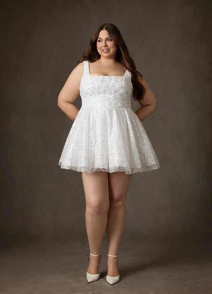 Diamond White A-Line with Pockets Beading Dress
