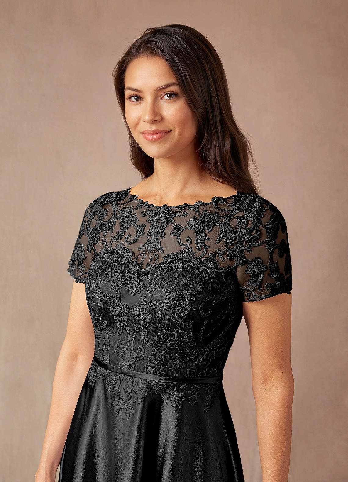 Black A-Line Lace Metallic Satin Dress