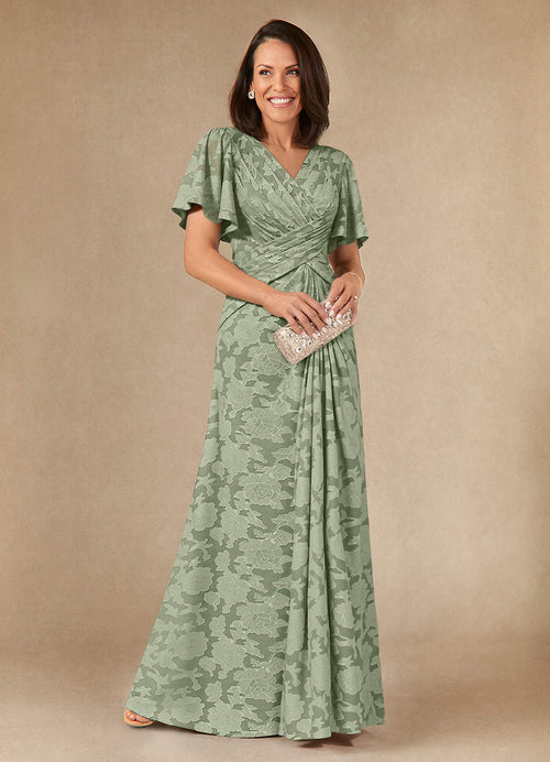 Dusty Sage A-Line Pleated Floral Burnout Dress