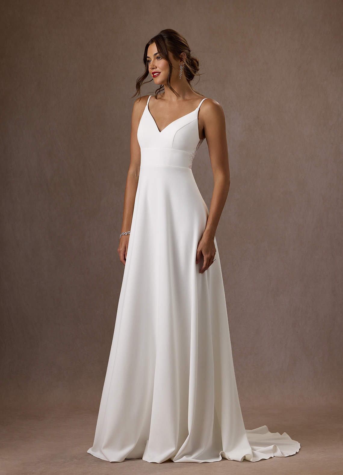 Diamond White A-Line V-Neck Sequins Stretch Crepe Dress
