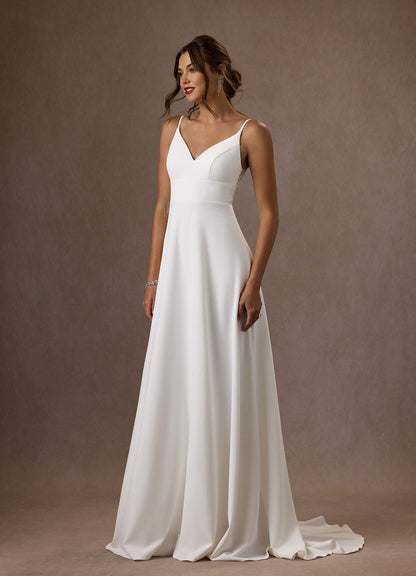Diamond White A-Line V-Neck Sequins Stretch Crepe Dress
